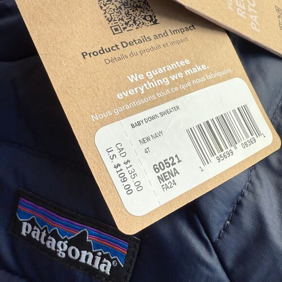 Patagonia Kids Goose Down Jacket 4T Navy New w/Tags - Picture 5 of 5